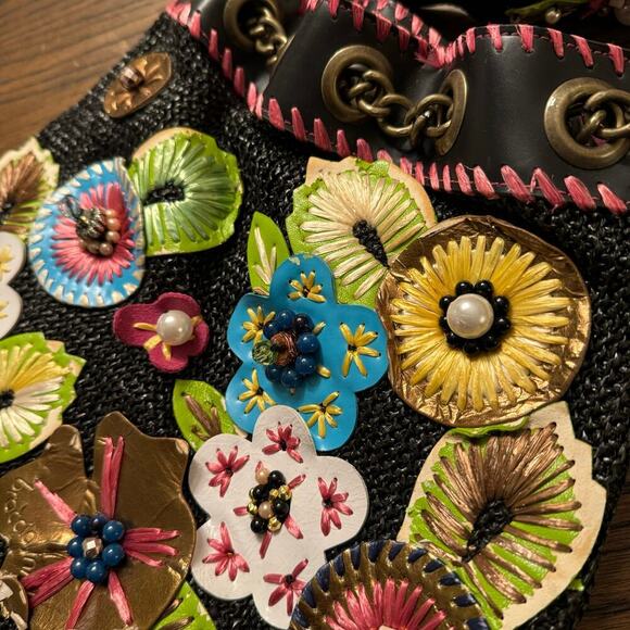 Vintage Y2K Tua Braccialini Collectors Shoulder Bag Vibrant Handbag Floral Pearl - Picture 8 of 16